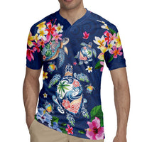 Hawaiian Turtles and Tropical Plants Rugby Jersey Blue Watercolor LT03 - Polynesian Pride