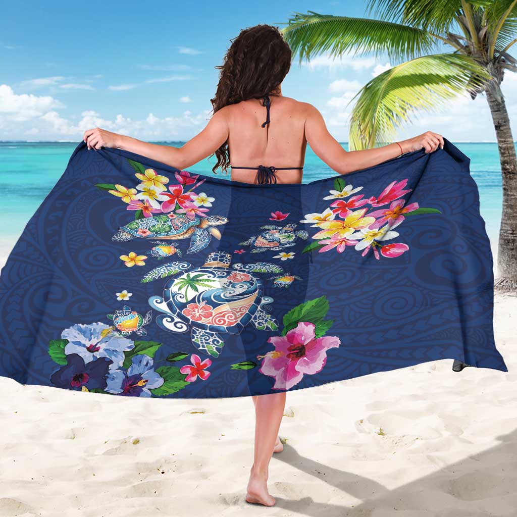 Hawaiian Turtles and Tropical Plants Sarong Blue Watercolor LT03 - Polynesian Pride