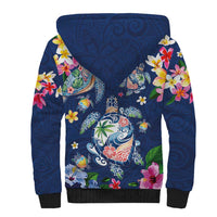 Hawaiian Turtles and Tropical Plants Sherpa Hoodie Blue Watercolor LT03 - Polynesian Pride