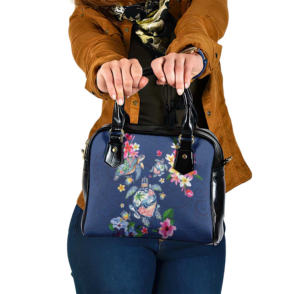 Hawaiian Turtles and Tropical Plants Shoulder Handbag Blue Watercolor LT03 One Size Blue - Polynesian Pride
