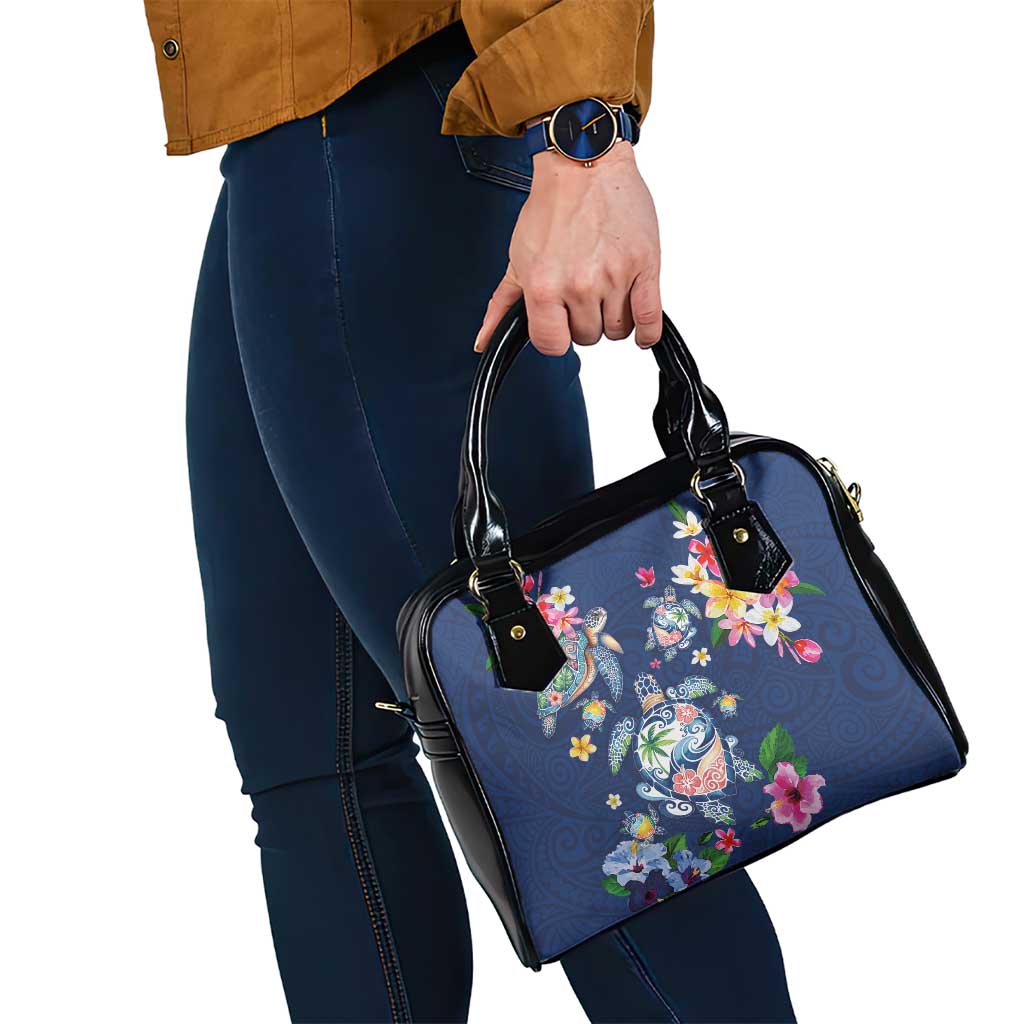 Hawaiian Turtles and Tropical Plants Shoulder Handbag Blue Watercolor LT03 - Polynesian Pride