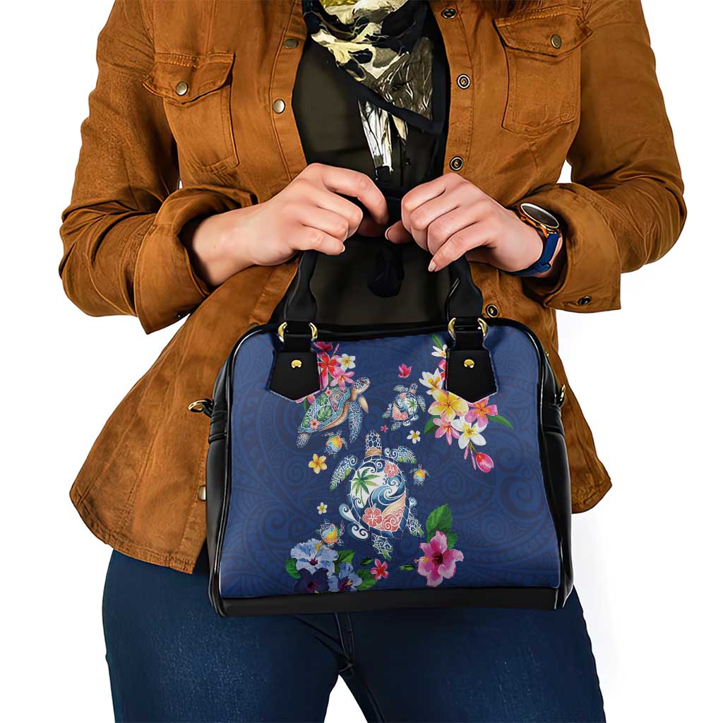 Hawaiian Turtles and Tropical Plants Shoulder Handbag Blue Watercolor LT03 - Polynesian Pride