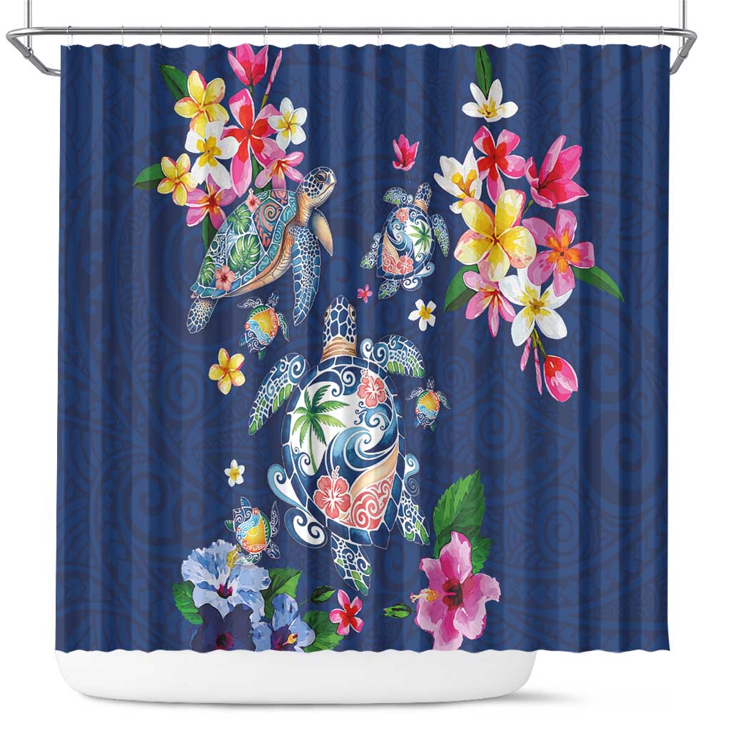Hawaiian Turtles and Tropical Plants Shower Curtain Blue Watercolor LT03 Blue - Polynesian Pride