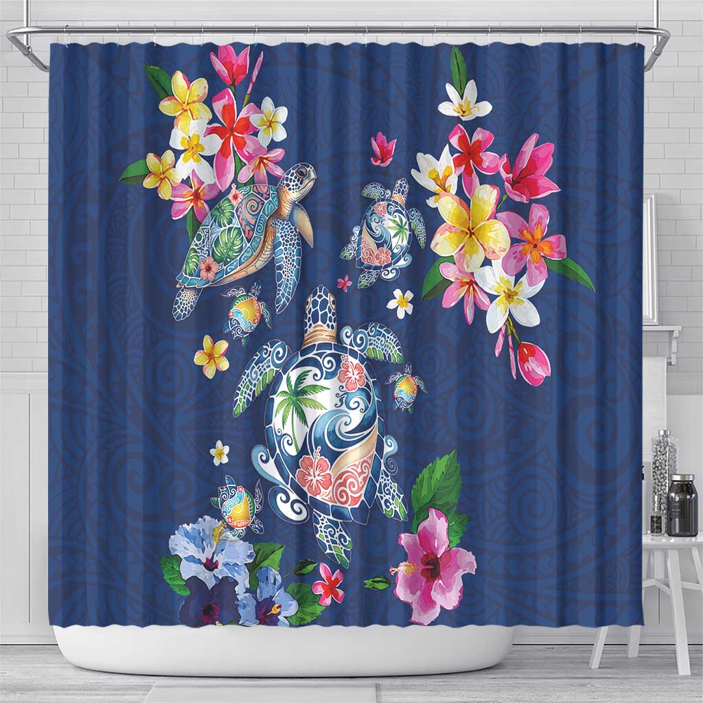 Hawaiian Turtles and Tropical Plants Shower Curtain Blue Watercolor LT03 - Polynesian Pride