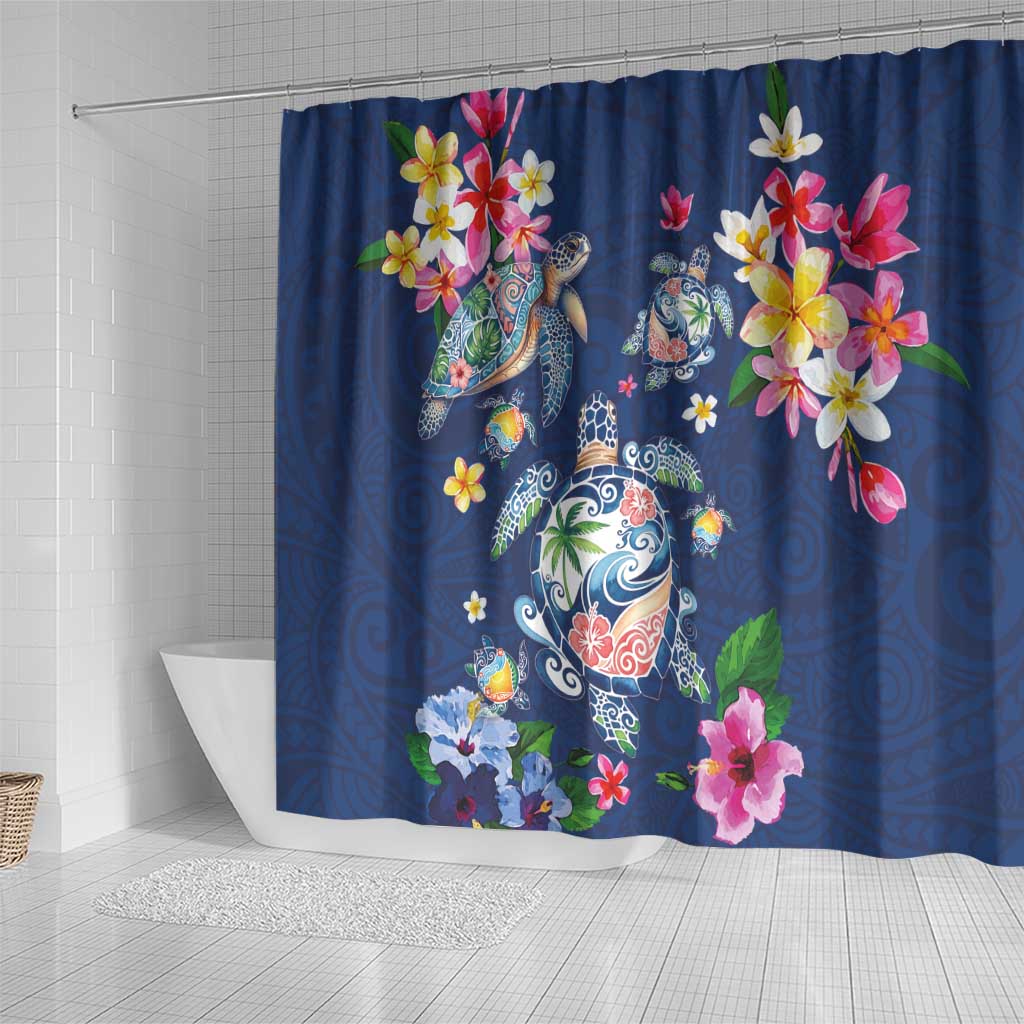 Hawaiian Turtles and Tropical Plants Shower Curtain Blue Watercolor LT03 - Polynesian Pride