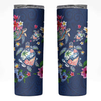 Hawaiian Turtles and Tropical Plants Skinny Tumbler Blue Watercolor