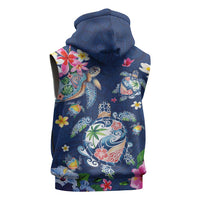 Hawaiian Turtles and Tropical Plants Sleeveless Hoodie Blue Watercolor LT03 - Polynesian Pride