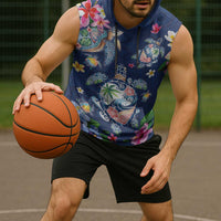Hawaiian Turtles and Tropical Plants Sleeveless Hoodie Blue Watercolor LT03 - Polynesian Pride