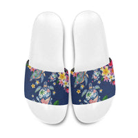 Hawaiian Turtles and Tropical Plants Slide Sandals Blue Watercolor LT03 Blue - Polynesian Pride