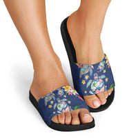 Hawaiian Turtles and Tropical Plants Slide Sandals Blue Watercolor LT03 - Polynesian Pride