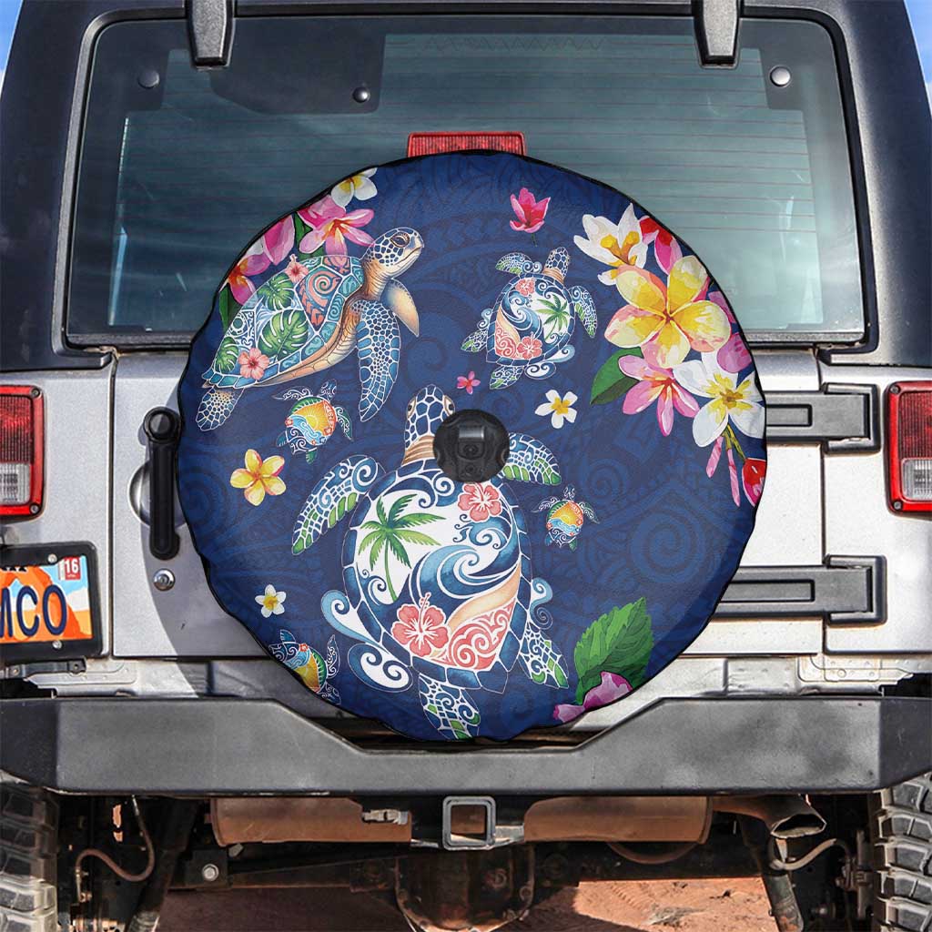 Hawaiian Turtles and Tropical Plants Spare Tire Cover Blue Watercolor
