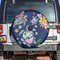 Hawaiian Turtles and Tropical Plants Spare Tire Cover Blue Watercolor