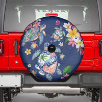 Hawaiian Turtles and Tropical Plants Spare Tire Cover Blue Watercolor
