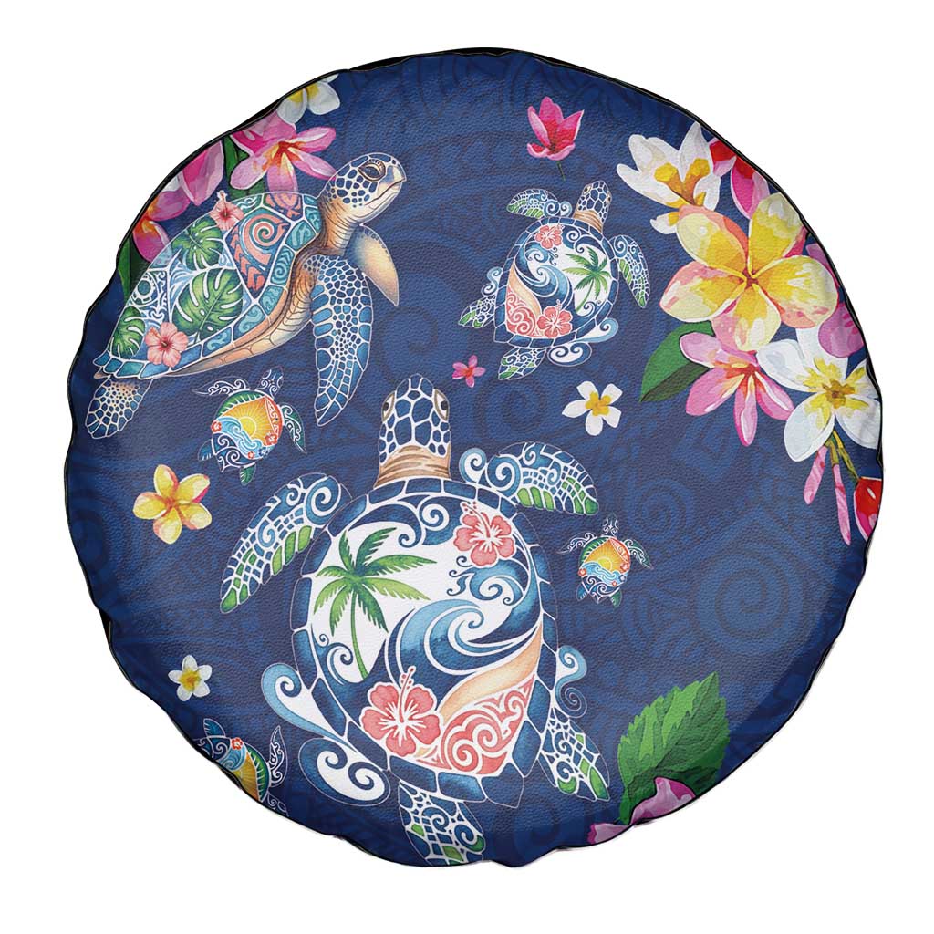 Hawaiian Turtles and Tropical Plants Spare Tire Cover Blue Watercolor