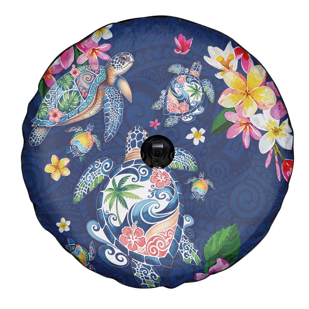 Hawaiian Turtles and Tropical Plants Spare Tire Cover Blue Watercolor