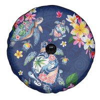 Hawaiian Turtles and Tropical Plants Spare Tire Cover Blue Watercolor