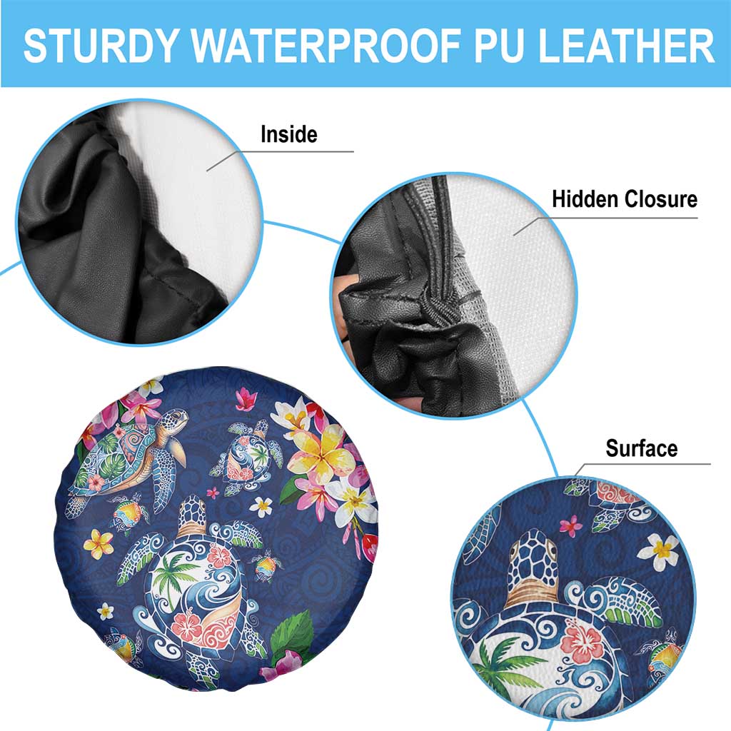 Hawaiian Turtles and Tropical Plants Spare Tire Cover Blue Watercolor