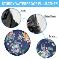 Hawaiian Turtles and Tropical Plants Spare Tire Cover Blue Watercolor