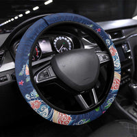 Hawaiian Turtles and Tropical Plants Steering Wheel Cover Blue Watercolor LT03 Universal Fit Blue - Polynesian Pride