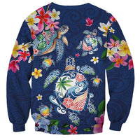 Hawaiian Turtles and Tropical Plants Sweatshirt Blue Watercolor LT03 - Polynesian Pride