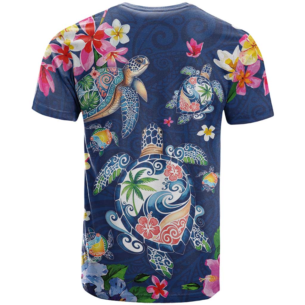 Hawaiian Turtles and Tropical Plants T Shirt Blue Watercolor LT03 - Polynesian Pride