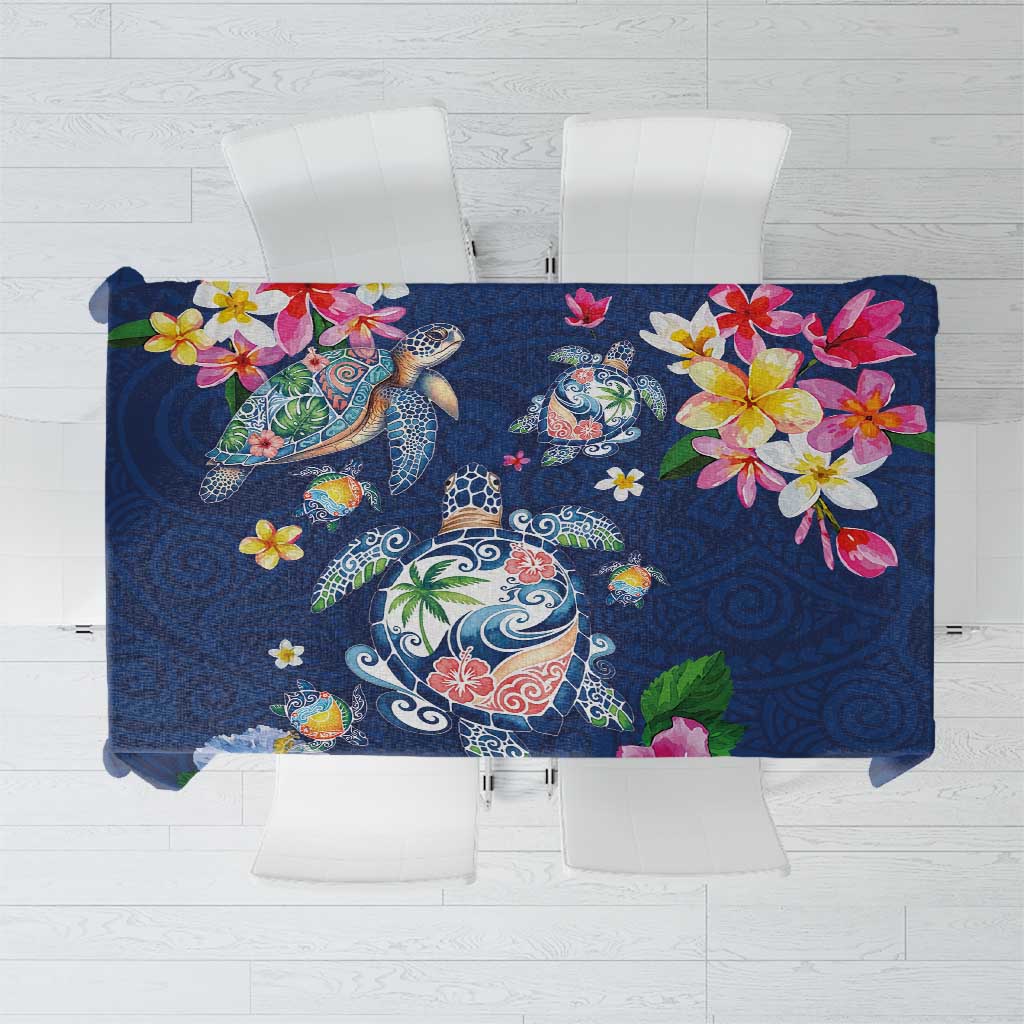 Hawaiian Turtles and Tropical Plants Tablecloth Blue Watercolor LT03 Blue - Polynesian Pride