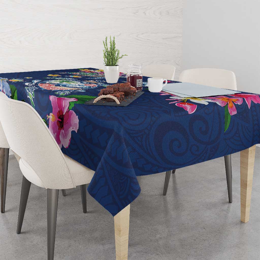 Hawaiian Turtles and Tropical Plants Tablecloth Blue Watercolor LT03 - Polynesian Pride
