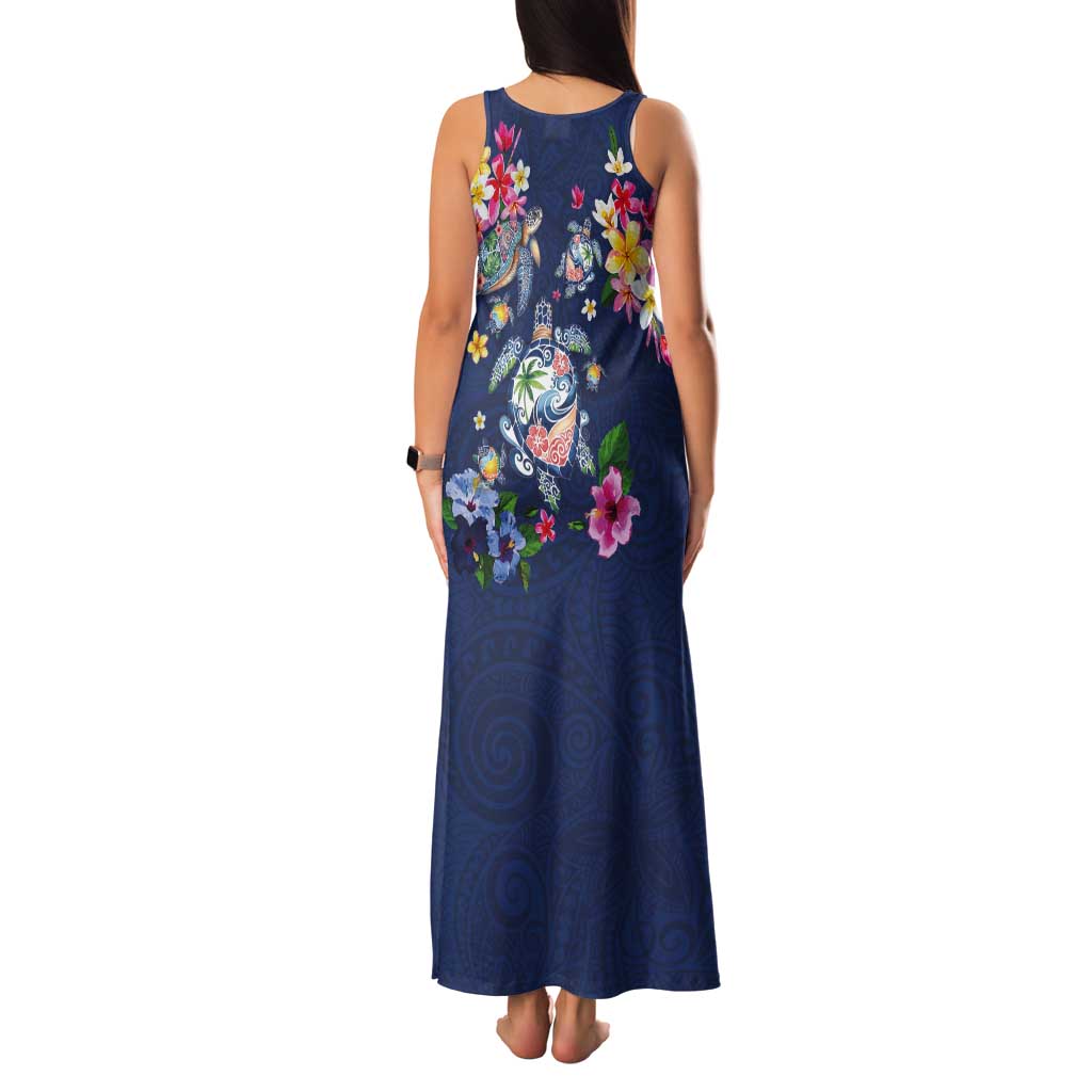 Hawaiian Turtles and Tropical Plants Tank Maxi Dress Blue Watercolor LT03 - Polynesian Pride