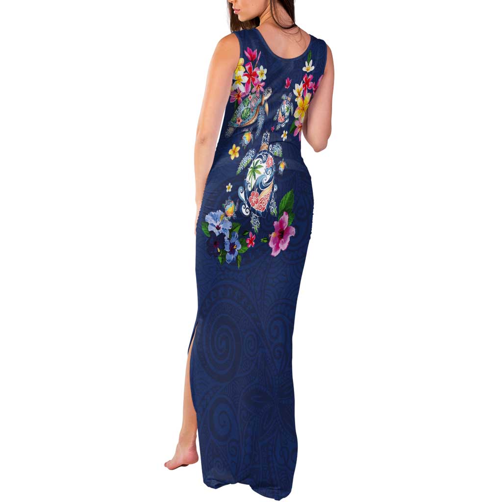 Hawaiian Turtles and Tropical Plants Tank Maxi Dress Blue Watercolor LT03 - Polynesian Pride