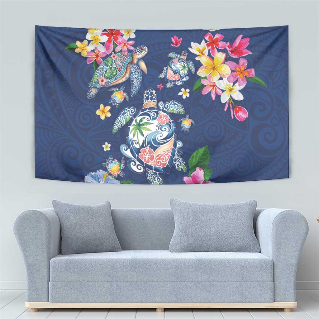 Hawaiian Turtles and Tropical Plants Tapestry Blue Watercolor LT03 - Polynesian Pride