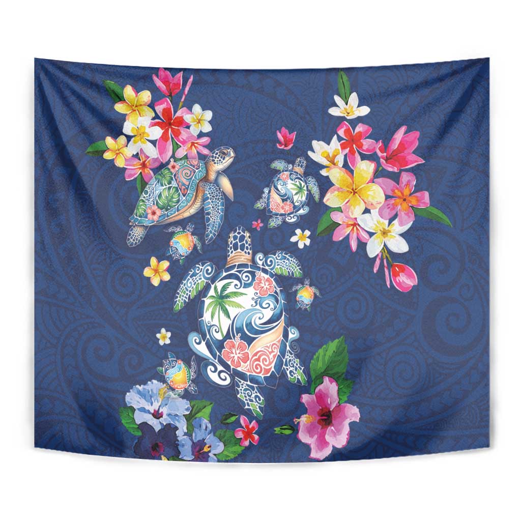 Hawaiian Turtles and Tropical Plants Tapestry Blue Watercolor LT03 - Polynesian Pride