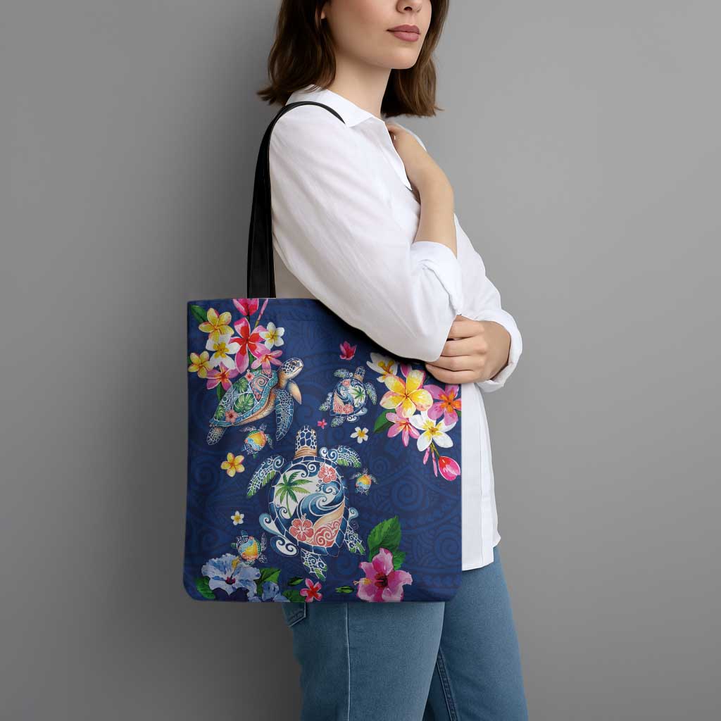 Hawaiian Turtles and Tropical Plants Tote Bag Blue Watercolor LT03 - Polynesian Pride