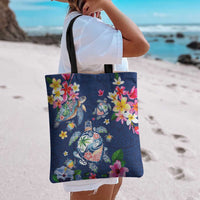 Hawaiian Turtles and Tropical Plants Tote Bag Blue Watercolor LT03 - Polynesian Pride