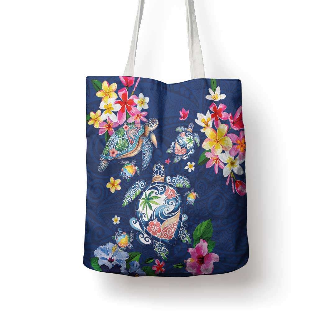 Hawaiian Turtles and Tropical Plants Tote Bag Blue Watercolor LT03 - Polynesian Pride
