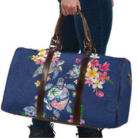Hawaiian Turtles and Tropical Plants Travel Bag Blue Watercolor