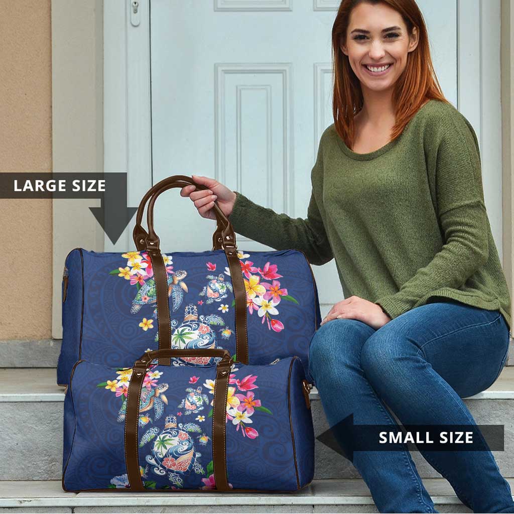 Hawaiian Turtles and Tropical Plants Travel Bag Blue Watercolor
