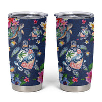 Hawaiian Turtles and Tropical Plants Tumbler Cup Blue Watercolor LT03 Blue - Polynesian Pride