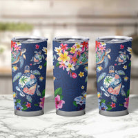 Hawaiian Turtles and Tropical Plants Tumbler Cup Blue Watercolor LT03 - Polynesian Pride