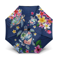 Hawaiian Turtles and Tropical Plants Umbrella Blue Watercolor LT03 One Size Folded 11.42 inch Opened Diameter 37.4 inch Blue - Polynesian Pride