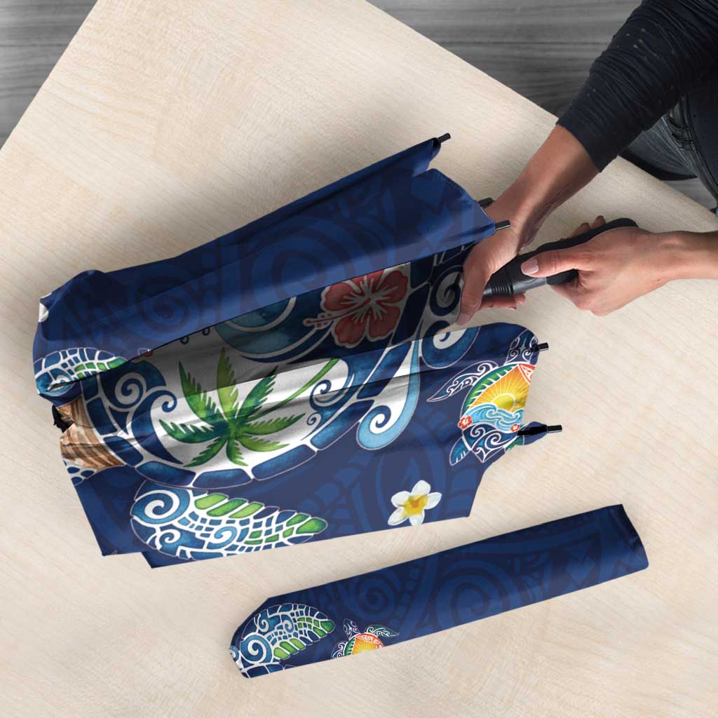 Hawaiian Turtles and Tropical Plants Umbrella Blue Watercolor LT03 - Polynesian Pride