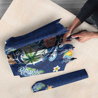 Hawaiian Turtles and Tropical Plants Umbrella Blue Watercolor LT03 - Polynesian Pride