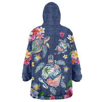 Hawaiian Turtles and Tropical Plants Wearable Blanket Hoodie Blue Watercolor LT03 - Polynesian Pride
