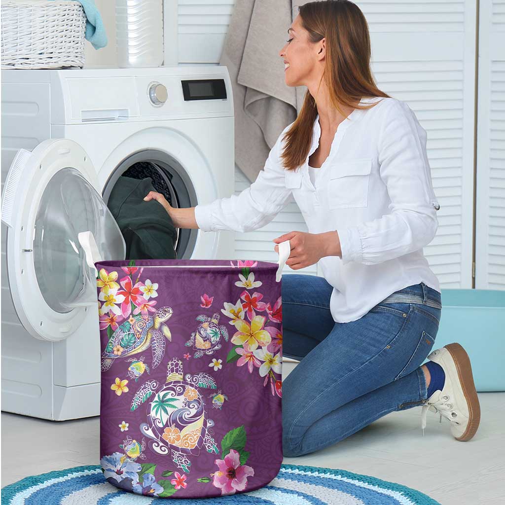 Hawaiian Turtles and Tropical Plants Laundry Basket Purple Watercolor LT03 - Polynesian Pride