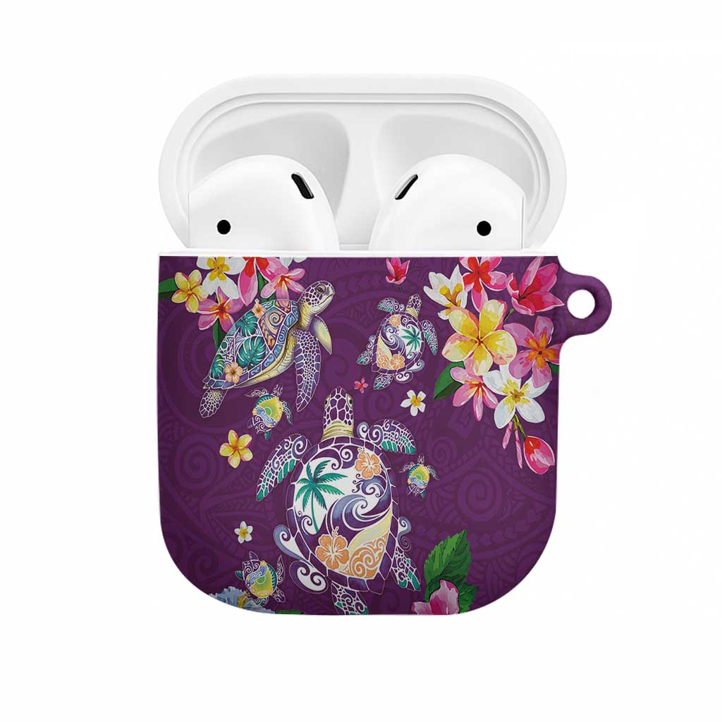 Hawaiian Turtles and Tropical Plants AirPods Case Purple Watercolor