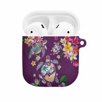 Hawaiian Turtles and Tropical Plants AirPods Case Purple Watercolor