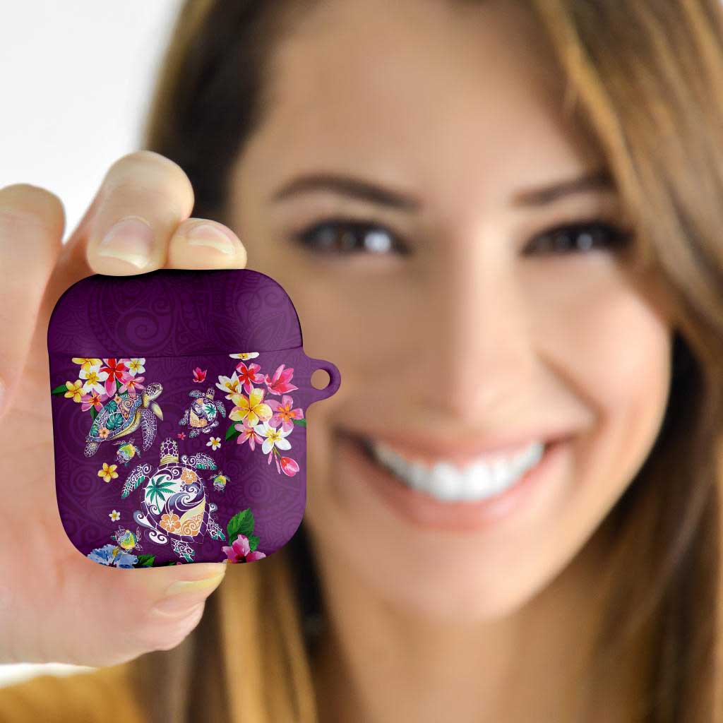 Hawaiian Turtles and Tropical Plants AirPods Case Purple Watercolor