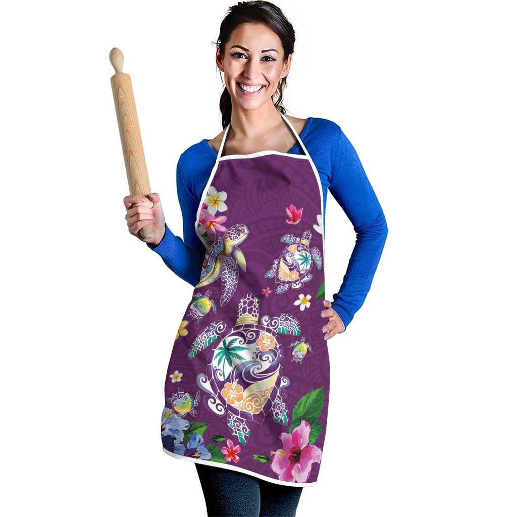 Hawaiian Turtles and Tropical Plants Apron Purple Watercolor LT03 - Polynesian Pride