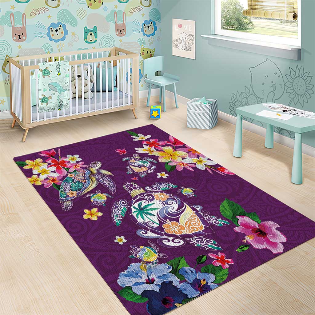 Hawaiian Turtles and Tropical Plants Area Rug Purple Watercolor LT03 - Polynesian Pride
