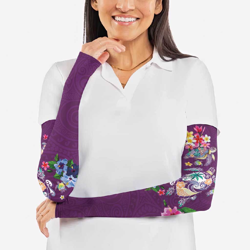 Hawaiian Turtles and Tropical Plants Arm Sleeves Purple Watercolor