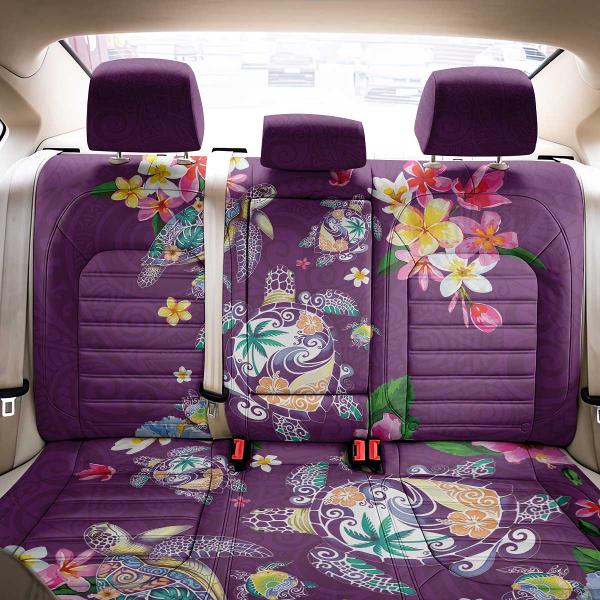 Hawaiian Turtles and Tropical Plants Back Car Seat Cover Purple Watercolor LT03 - Polynesian Pride